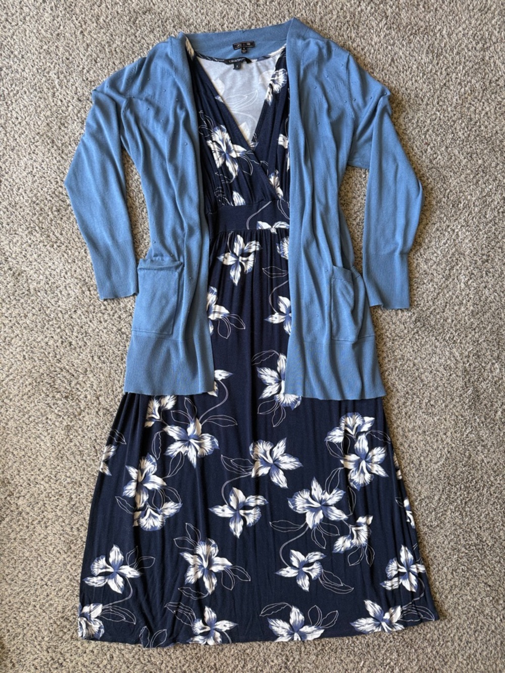 Bundle of 2 Blue Floral Maxi Dress with Light Blue Cardigan from Stitch Fix 1XL